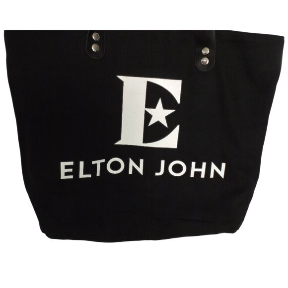 ELTON JOHN Tote, 2 Sided, Purple w/E, Black w/name E, Straps, Canvas - Picture 4 of 11